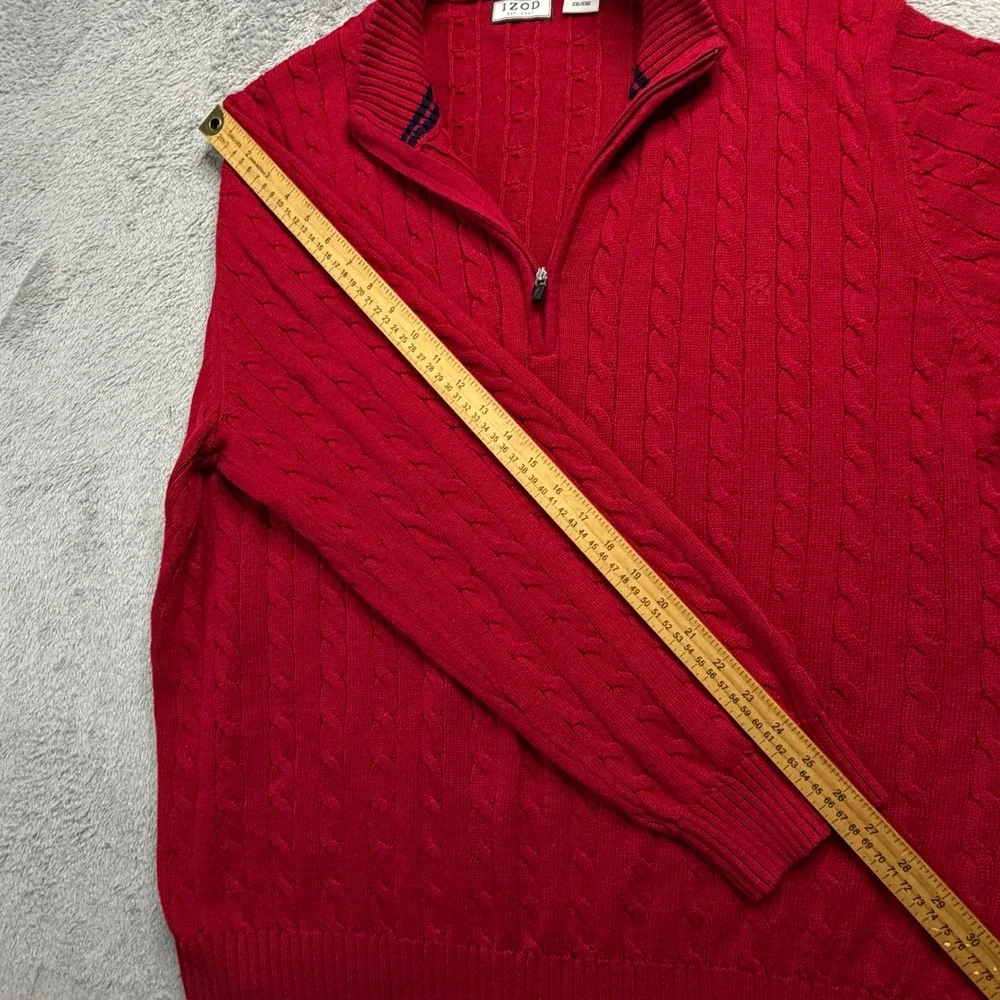 IZOD Mens XXL Red Cable Knit Quarter Zip 100% Cotton Mock Neck Sweater